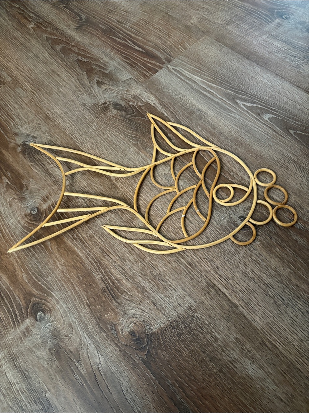Handcrafted woven wooden fish wall hanging